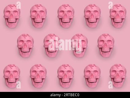 pastel pink skulls with scorpios on a pink background Stock Photo