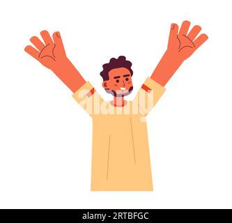 Happy indian man raising hand semi flat color vector character Stock Vector