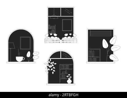 Neighbors windows in building bw concept vector spot illustration Stock Vector