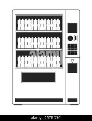Vending machine with water bottles flat monochrome isolated vector object Stock Vector