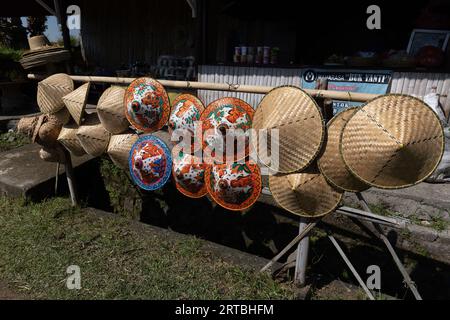 Bamboo farmer hats on sale for tourists at Jatiluwih, Bali, Indonesia Stock Photo