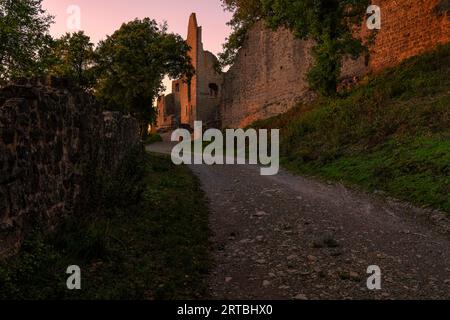 Evening mood at the Homburg castle ruins and the Homburg ruins nature reserve, Lower Franconia, Franconia, Bavaria, Germany Stock Photo