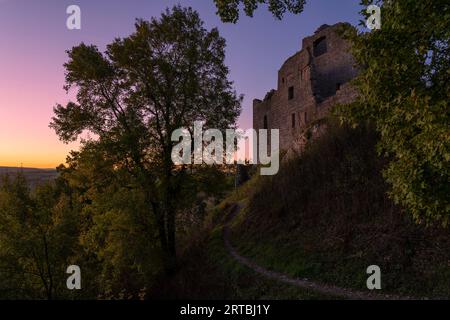 Evening mood at the Homburg castle ruins and the Homburg ruins nature reserve, Lower Franconia, Franconia, Bavaria, Germany Stock Photo