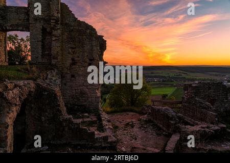 Evening mood at the Homburg castle ruins and the Homburg ruins nature reserve, Lower Franconia, Franconia, Bavaria, Germany Stock Photo