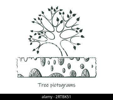 Logo tree pictograms Hand drawn ink. Sketch of plants hedge. Isolated on white background. Vector illustration. Stock Vector