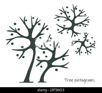 tree pictograms Hand drawn ink. Sketch of plants. Isolated on white background. Vector illustration. Stock Vector