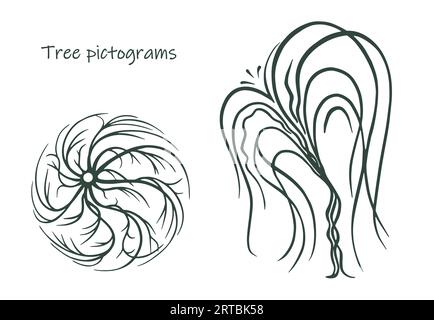 tree pictograms Hand drawn ink. Sketch of plants. Isolated on white background. Vector illustration. Stock Vector