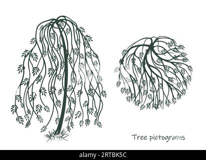 Rowan tree pictograms Hand drawn ink. Sketch of plants. Isolated on white background. Vector illustration. Stock Vector