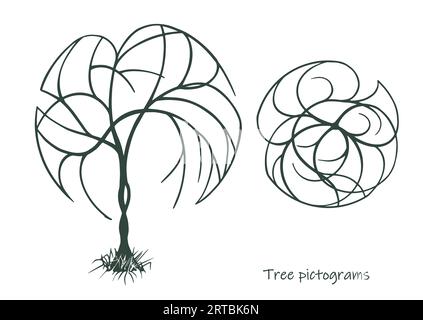 tree pictograms Hand drawn ink. Sketch of plants. Isolated on white background. Vector illustration. Stock Vector