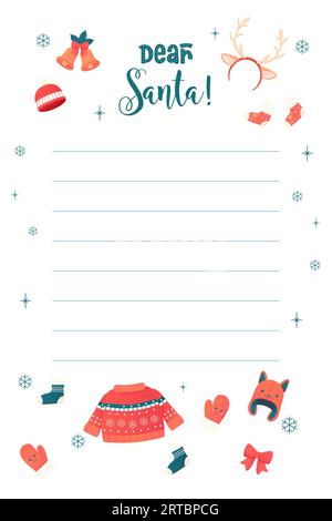 letter to santa, new year, winter. template, mocap , Vector, accessories, drinks Stock Vector
