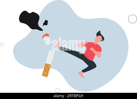 Man punching a cigarette to knock out. This illustration meaning to  fighting for stop smoking. Stock Vector