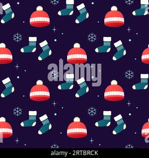 Seamless pattern clothing jumper, socks, hat, new year winter and Christmas. vector illustration Stock Vector