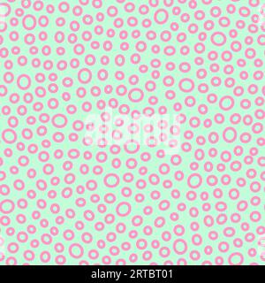 Seamless rings pattern. Pink hand-drawn oval isolated on a mint background. Doodle dots pastel ovate ornament. Vector dotted illustrations with circle Stock Vector