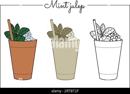 Vector alcohol drink line art illustration Mint Julep Stock Vector