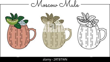 Vector alcohol drink line art illustration Moscow Mule Stock Vector