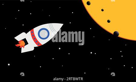 Space flat vector background with rocket, spaceship, sun, planets and stars. Space for your text. world space week. Pattern for web page, textile. Stock Vector