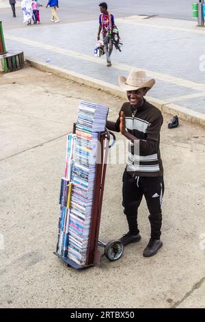 ADDIS ABABA, ETHIOPIA - JANUARY 25, 2020: Book seller on Meskel Square in Addis Ababa, Ethiopia Stock Photo