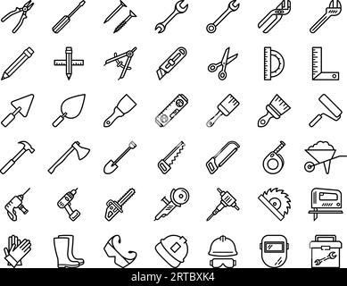 A set of linear tool icons for web design in the construction, repair or maintenance industry Stock Vector