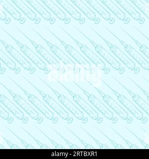 Syringes seamless pattern. Vaccine, vaccination, injection, flu shot, Medical equipment Doodle style background, Coronavirus and vaccine syringe on bl Stock Vector