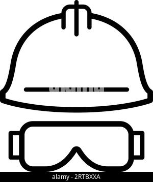 Helmet and glasses icon as a linear symbol for web design Stock Vector