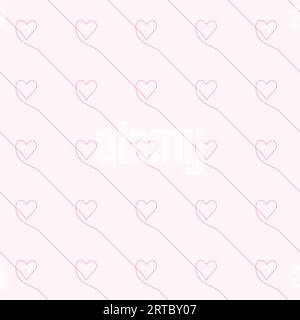 Seamless geometric pattern made of continuous one line drawing heart, Texture in light pink color abstract linear pattern Stock Vector