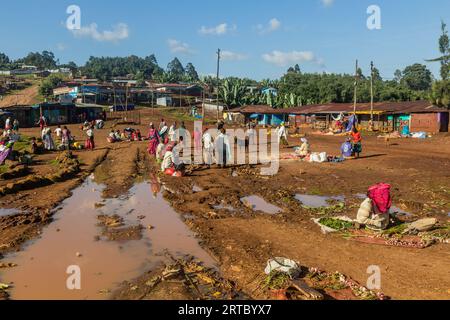 DORZE, ETHIOPIA - JANUARY 30, 2020: View of a market in Dorze village, Ethiopia Stock Photo