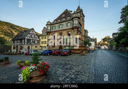 Evening mood in the old town of Oberwesel, Upper Middle Rhine Valley, Rhineland-Palatinate, Germany Stock Photo