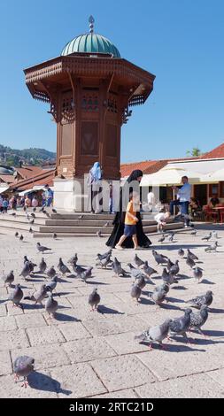 The Sebilj, an Ottoman-style wooden fountain in the Baščaršija neighbourhood in Sarajevo, Bosnia and Herzegovina, September 02, 2023 Stock Photo