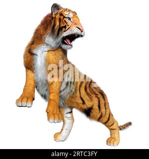 Bengal Tiger Standing Growl 3d Renderin Stock Illustration