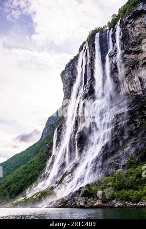 Waterfall 7 Sisters in Geirangerfjord, Unesco World Heritage, Fjord, Moere and Romsdal Stock Photo