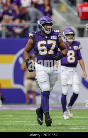 Minnesota Vikings guard Ed Ingram (67) in action during the second half of  an NFL football game against the Chicago Bears, Sunday, Oct. 9, 2022 in  Minneapolis. (AP Photo/Stacy Bengs Stock Photo - Alamy