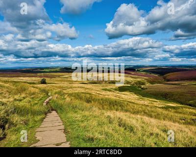 Summer on Haworth Moor and the heather is in bloom Stock Photo