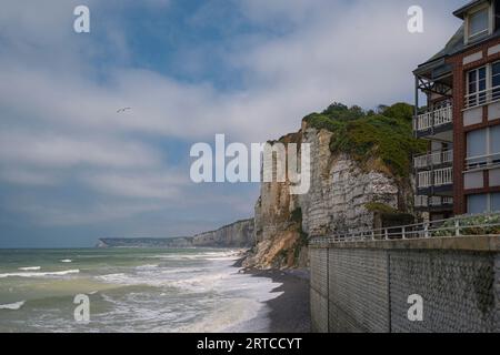 Chalk cliffs at the fishing village of Yport in Normandy France Stock Photo