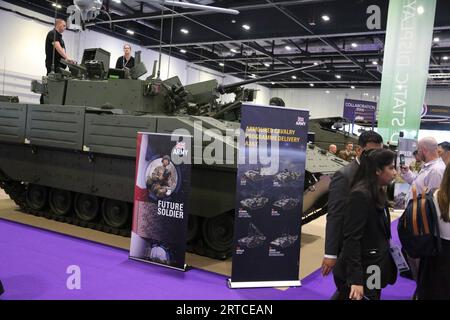 London, United Kingdom. 12th Sep, 2023. Arms manufacturers from all over the globe present their products at the DSEI London 2023 with an emphasis on air defence and autonomous vehicles. Credit: Uwe Deffner/Alamy Live News Stock Photo
