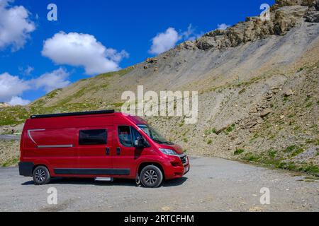 Camper van parked at the Col du Galibier, Savoie, France Stock Photo