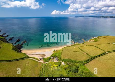 Hemmick Beach and the coast of St Austell seen from the air, Cornwall, England, United Kingdom, Europe Stock Photo