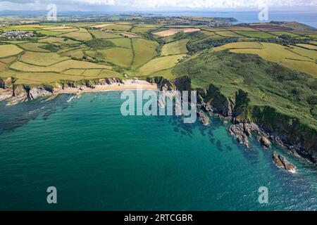 Hemmick Beach and the coast of St Austell seen from the air, Cornwall, England, United Kingdom, Europe Stock Photo