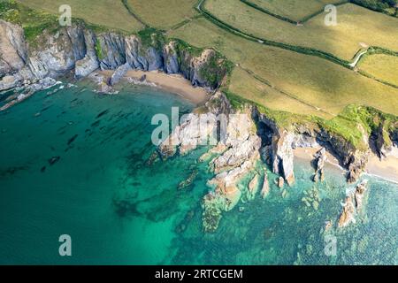 Hemmick Beach and the coast of St Austell seen from the air, Cornwall, England, United Kingdom, Europe Stock Photo