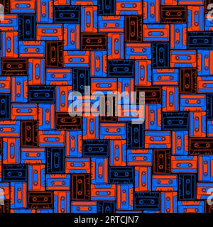 Seamless pattern with vintage cassette tapes in 3 colors Stock Photo