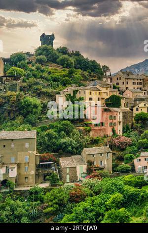 Nonza, mountain village, west coast, Cap Corse, Corsica, France, Europe Stock Photo