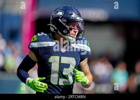 Seattle Seahawks wide receiver Laquon Treadwell (18) catches a pass and  runs against the Los Angeles Rams in an NFL football game, Sunday, Dec. 4,  2022, in Inglewood, Calif. Seahawks won 27-23. (