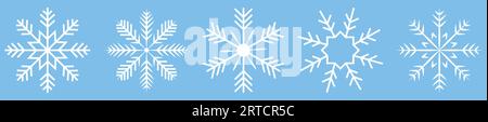 Snowflake white icons. Vector illustration isolated on blue background Stock Vector