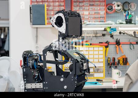 Perm, Russia - July 13, 2023: humanoid robot guide expressing emotions ...