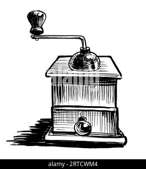 Old coffee grinder. Hand-drawn ink black and white sketch Stock Photo