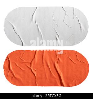 White and orange stadium shape paper stickers on white background with clipping path Stock Photo