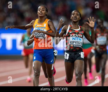 Faith Kipygon of Kenya crosses the finishing line to win the women’s 5000m final on day eight at the World Athletics Championships at the National Ath Stock Photo