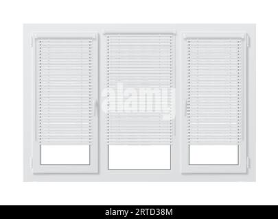 Realistic pvc window, plastic jalousie, clear glass and a sturdy frame, suitable for modern buildings and renovations. Isolated 3d vector modern windo Stock Vector