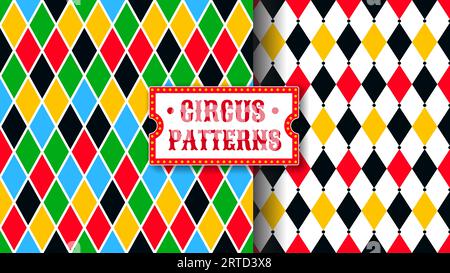 Circus harlequin patterns, rhombus lozenge pattern. Vector carnival bright multicolor seamless venetian ornament. Argyle classic fabric design. Diamon Stock Vector