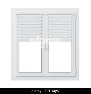 Realistic pvc window, plastic jalousie. Isolated 3d vector durable, weather-resistant shutters suitable for modern homes, buildings, and offices, prov Stock Vector