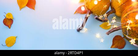 Autumn Thanksgiving Colorful Setting Background; Thanksgiving banner or invitation design with copy space Stock Photo